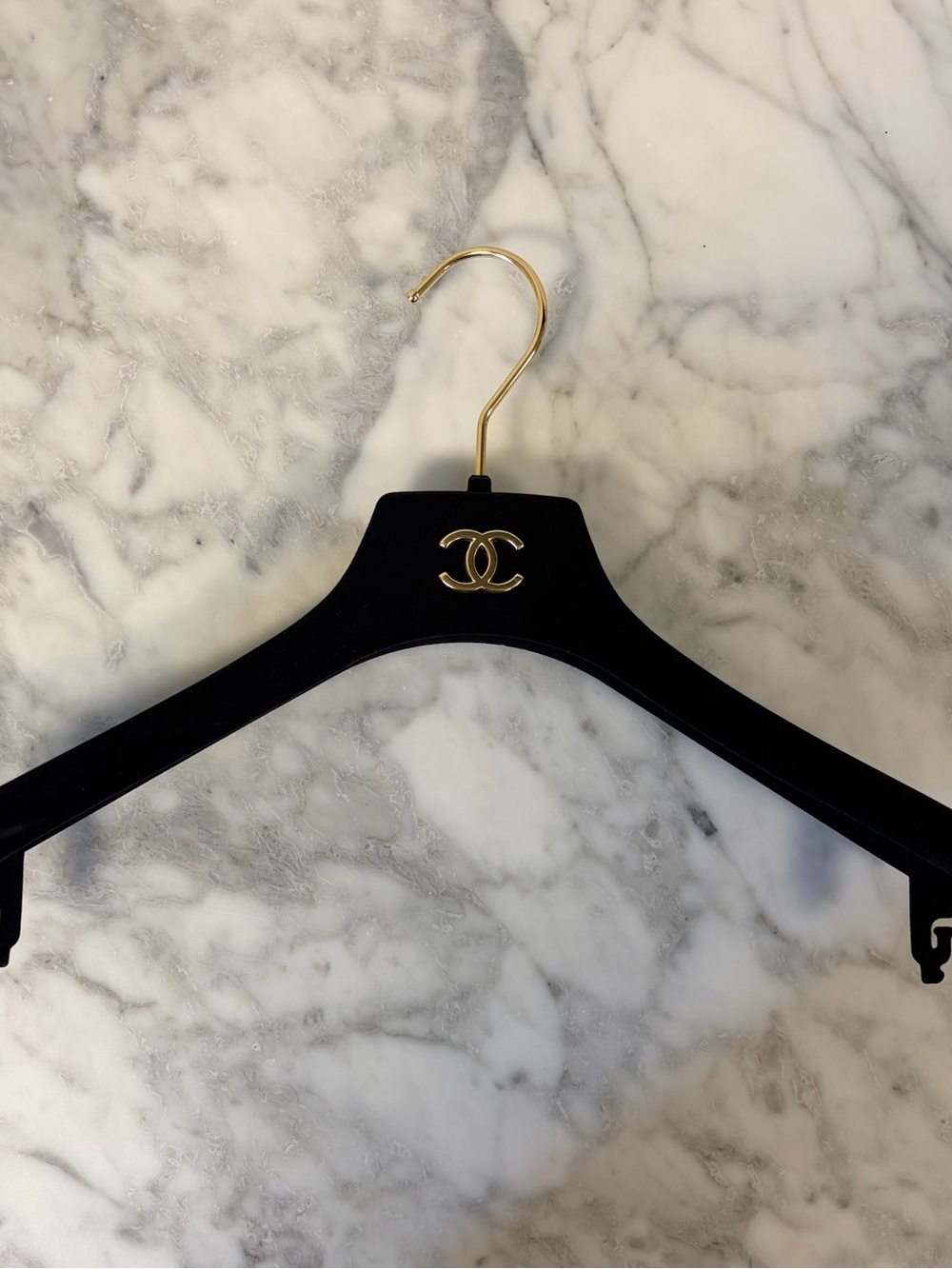 Authentic CHANEL Black Velvet Hanger Gold CC Logo